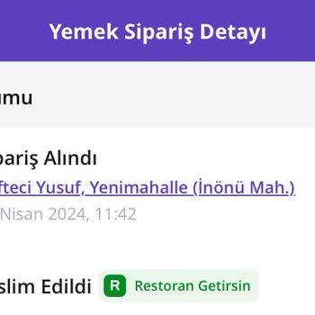 Getir Yemek Köfteci Yusuf Teslim Edilmeyen Sipariş