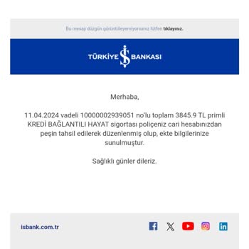 İş Bankası Zorunlu Hayat Sigortasının İade Edilmesini İstiyorum.