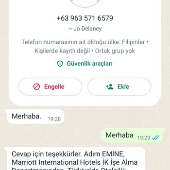 WhatsApp'tan Gelen Bilinmeyen Numara Endişesi