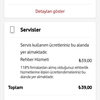 Vodafone Fatura Rehber Hizmeti Ücreti Alınması