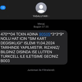Turkcell Yasal Uyarı Mesajı