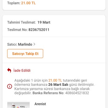 Trendyol Ürünümü İade Etti.