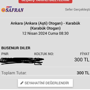 Safran Turizm Ankara-Karabük Yolculuğunda Konforsuz Ve İlgisiz Hizmet Deneyimi