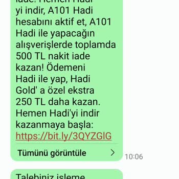 A101 Hadi Mesaj İptal Etmeme Israrı