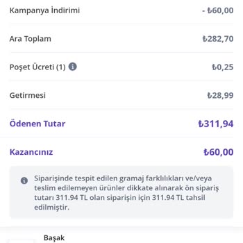 Getir Çarşı İademi Yapmadı