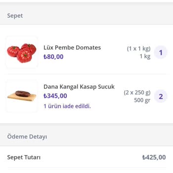 Getirçarşı Uygulaması Tarafından İade Tutarının Eksik Yatırılması
