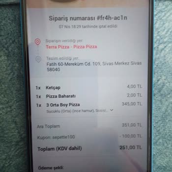 Terra Pizza Pizzam Geç Geldi Paramı Vermediler