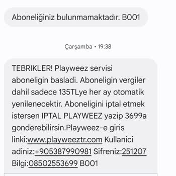 Playweez Haberim Olmadan Faturama 135 TL Yansıtıldı