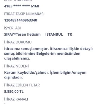 Sipay Tesan İletişimden Bilgim Dışında Kartımdan Kesilen Ücret