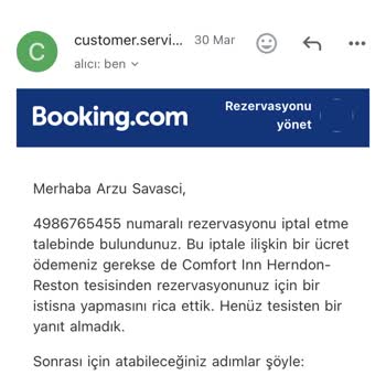 Rezervasyon İptalini Algılaması 15 Gün Surdu, Ödeme Yok@booking.com