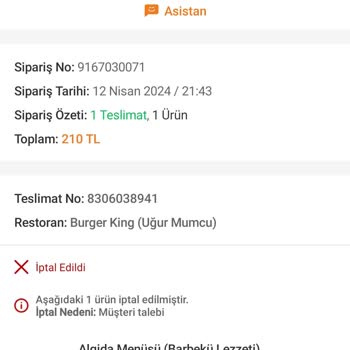 Burger King Sipariş Gecikmesi Ve İptal Ettikten Sonra Göndermeleri