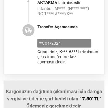 MNG Kargo Kargom Hala Transfer Aşamasında Ayrıca Damga Vergisi İsteniyor.