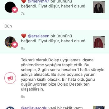 Dolap Uygulaması Yorum Kısıtlanma Ve Hesap Askıya Alınma