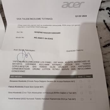 Acer-Nitro-5-an517-54 Laptop Arena Bilgisayar Nedeniyle İade Alınmıyor