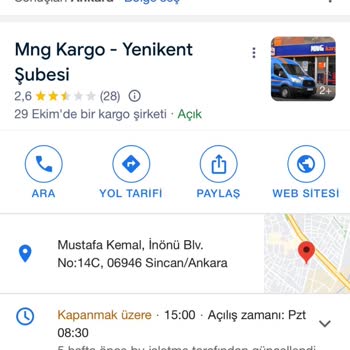 MNG Kargo Çalışma Saatleri Güncel Değil