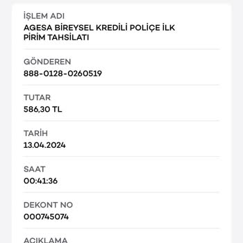 AgeSA Hayat ve Emeklilik Akbank Kredi Sigortası İadesi Talebi