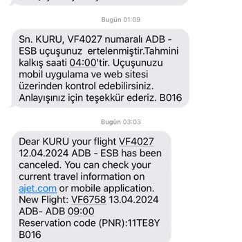 AJet (Anadolu Jet) 12 Saatlik Rötar