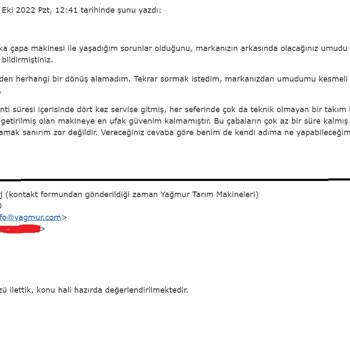Yağmur Tarım Çapa Makinesi Garanti Sorunu