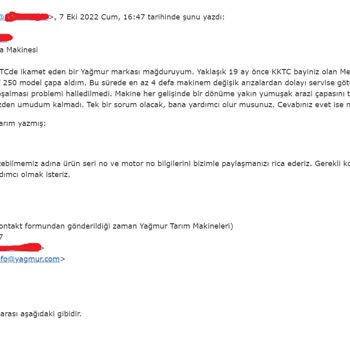 Yağmur Tarım Çapa Makinesi Garanti Sorunu