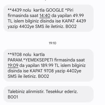 Yemeksepeti Kartımdan İzinsiz Defalarca Çekim Yapmış