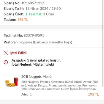 Popeyes Sipariş İptali Hakkında