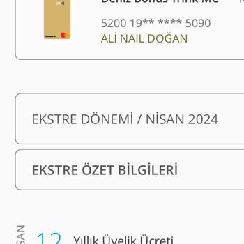 Yıllık Üyelik Ücreti Denizbank