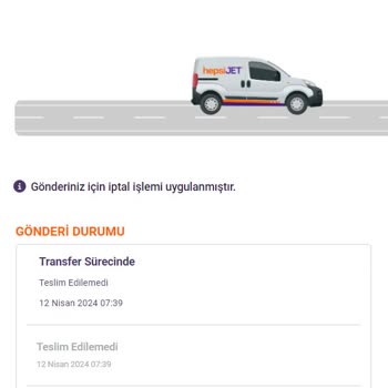 hepsiJET Teslim Edilmeyen Habersiz İptal Edilen Gönderi