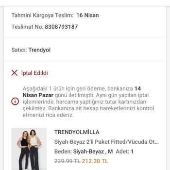 Trendyol Milla İptal Edilen Ürün Ve Ücreti