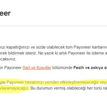 Payoneer Sorgusuz Hesap Kapatıyor
