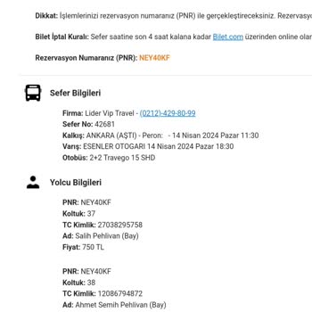 Bilet.com Korsan Araç Gelmesi Hk.