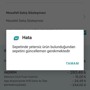 Watsons Sepette Yetersiz Ürün