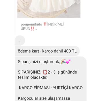 Ponponnkids (Instagram) Yanlış Ve Küçük Ürün Gönderildi Paramı Geri İstiyorum
