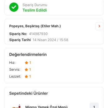 Migros Yemek Siparişi Teslim Edildi Yazıyor Ama Teslim Edilmedi.