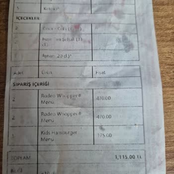 Burger King Eksik Sipariş Şikayeti