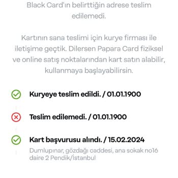 Papara Kart Teslimatım Nerede