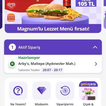 Arby's Maltepe Aydınevler Hilltown Mağazasından Getir Yemek Siparişi