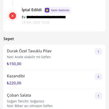Getir Yemek Telefonumu Hemen Açamadığım İçin Siparişimi İmha Etmiş