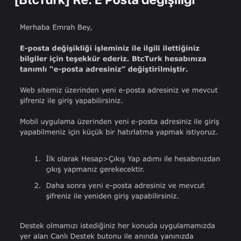 BTCTURK E Posta Değişikliği