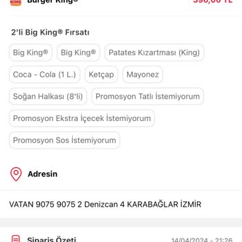 Burger King Siparişi Getirmedi. İptalde Etmiyor.