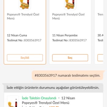 Popeyes (İstiklal Ümraniye) Eksik Ürün Gelmesine Rağmen İadem Olmadı