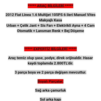 Erdinç Motors (Ankara) 35 *** 725 Plakalı Linea 2012 1,6