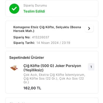 Migros Yemekten Komagene Çiğköfte Siparişi Teslim Edilmedi