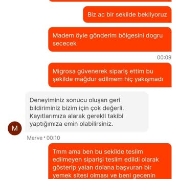 Migros Yemekten Komagene Çiğköfte Siparişi Teslim Edilmedi
