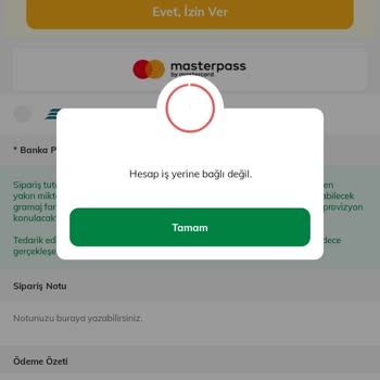 Masterpass Hesap İş Yerine Bağlı Değil Hatası