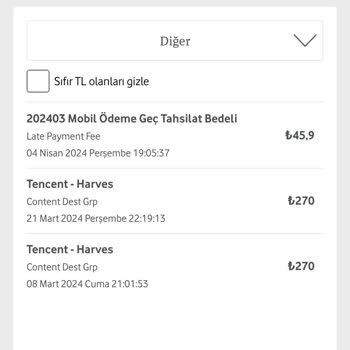 Vodafone Kullanmadığım Mobil Ödemeler