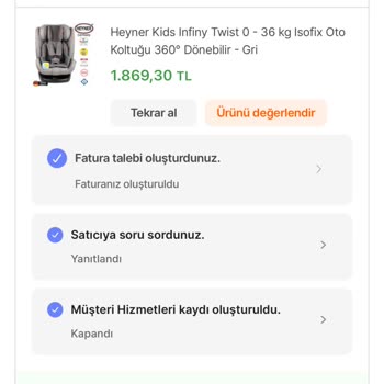Hepsiburada Heyner Marka Oto Koltuğu Teknik Destek Eksikliği
