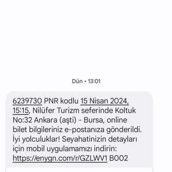 Nilüfer Turizm Otobüs Bileti Satın Aldığım Koltuk Değiştirildi