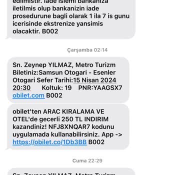 Obilet.com Para İadesi Tarafıma Yapılmadı!