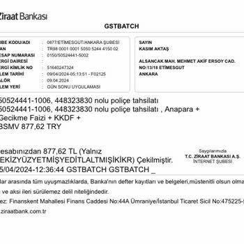 Ziraat Bankası Poliçe Adı Altında Hesabımdan Para Çekmiştir