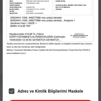 Ziraat Bankası Poliçe Adı Altında Hesabımdan Para Çekmiştir